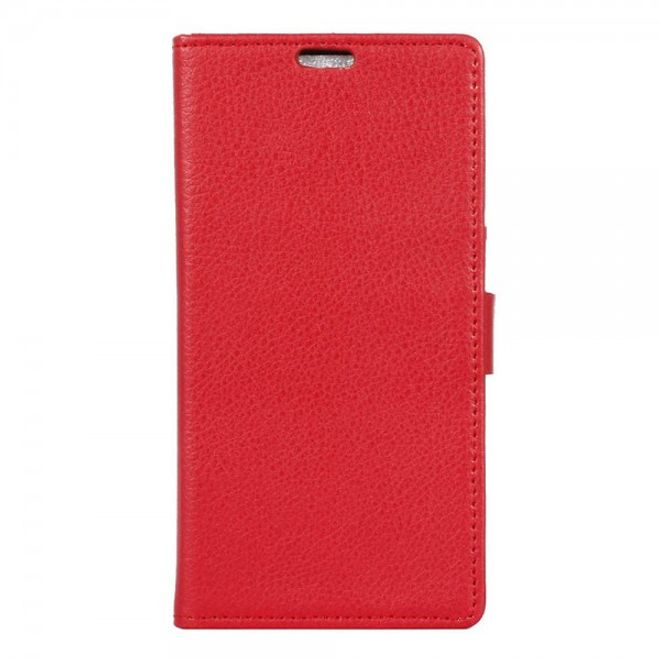 Alcatel OneTouch Idol 4 Klassische Leder Cover Handy Hülle mit Litchitextur und Standfunktion - rot