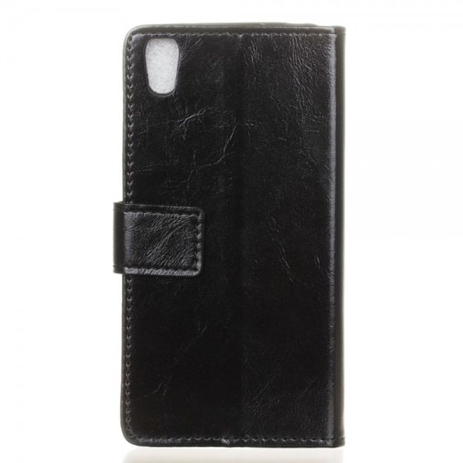 Alcatel OneTouch Idol 4 Schicke Crazy Horse Leder Case Hülle mit Standfunktion - schwarz