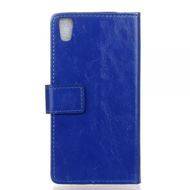 Alcatel OneTouch Idol 4 Schicke Crazy Horse Leder Case Hülle mit Standfunktion - blau