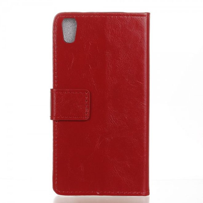 Alcatel OneTouch Idol 4 Schicke Crazy Horse Leder Case Hülle mit Standfunktion - rot