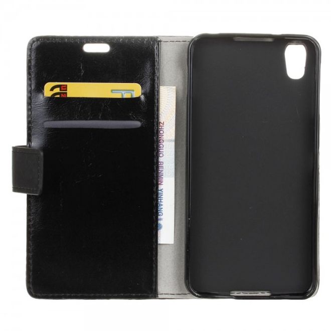 Alcatel OneTouch Idol 4 Schicke Crazy Horse Leder Case Hülle mit Standfunktion - schwarz