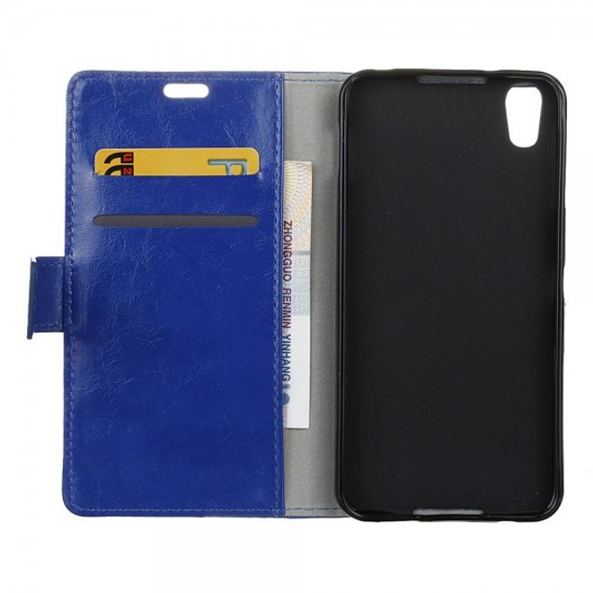 Alcatel OneTouch Idol 4 Schicke Crazy Horse Leder Case Hülle mit Standfunktion - blau