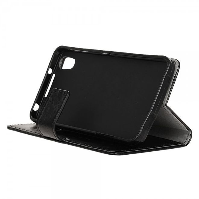 Alcatel OneTouch Idol 4 Schicke Crazy Horse Leder Case Hülle mit Standfunktion - schwarz