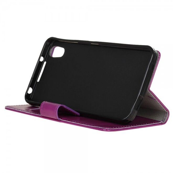 Alcatel OneTouch Idol 4 Schicke Crazy Horse Leder Case Hülle mit Standfunktion - purpur