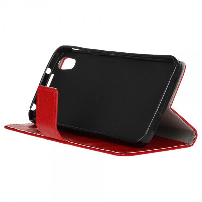 Alcatel OneTouch Idol 4 Schicke Crazy Horse Leder Case Hülle mit Standfunktion - rot