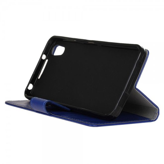 Alcatel OneTouch Idol 4 Schicke Crazy Horse Leder Case Hülle mit Standfunktion - blau