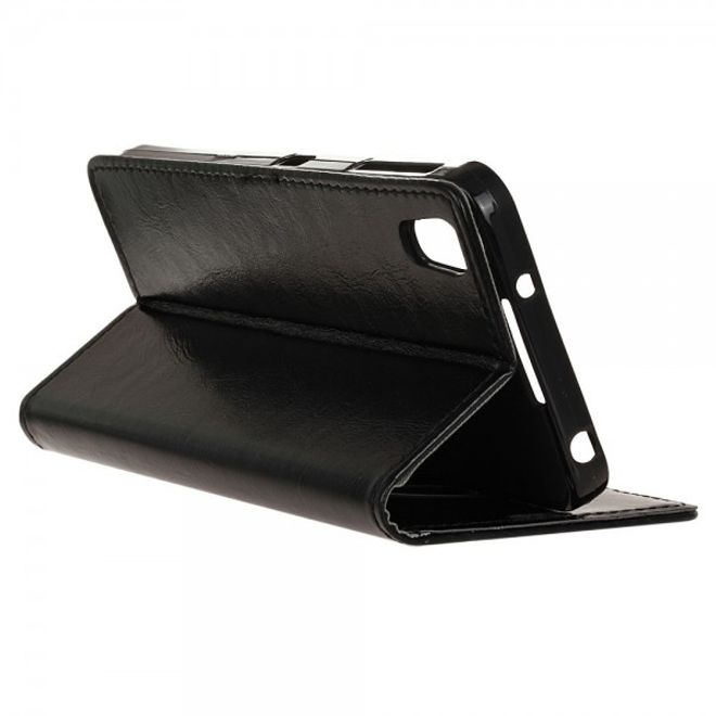 Alcatel OneTouch Idol 4 Schicke Crazy Horse Leder Case Hülle mit Standfunktion - schwarz
