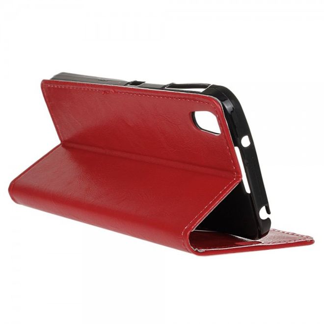 Alcatel OneTouch Idol 4 Schicke Crazy Horse Leder Case Hülle mit Standfunktion - rot