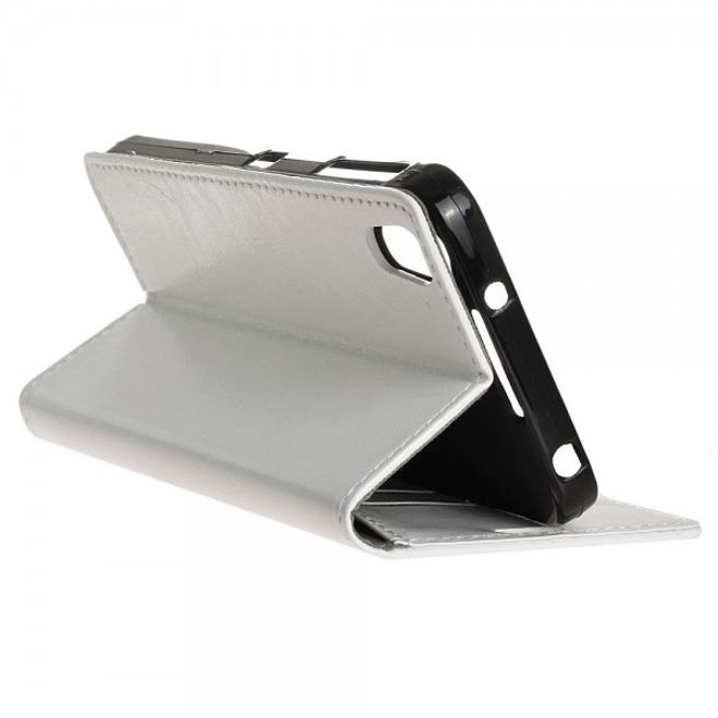 Alcatel OneTouch Idol 4 Schicke Crazy Horse Leder Case Hülle mit Standfunktion - weiss