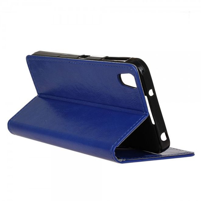 Alcatel OneTouch Idol 4 Schicke Crazy Horse Leder Case Hülle mit Standfunktion - blau