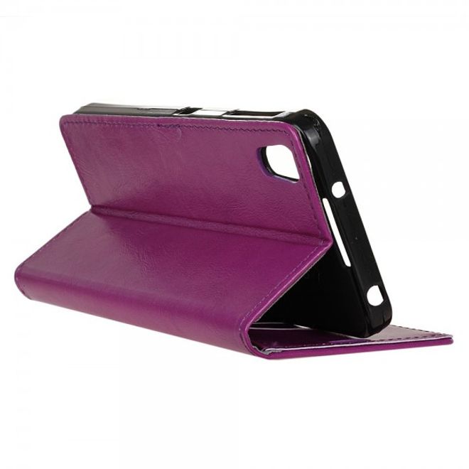 Alcatel OneTouch Idol 4 Schicke Crazy Horse Leder Case Hülle mit Standfunktion - purpur