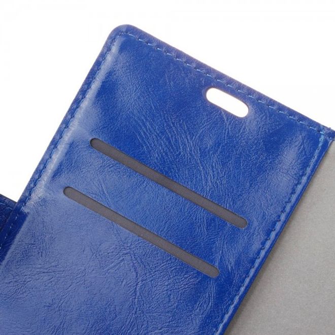 Alcatel OneTouch Idol 4 Schicke Crazy Horse Leder Case Hülle mit Standfunktion - blau