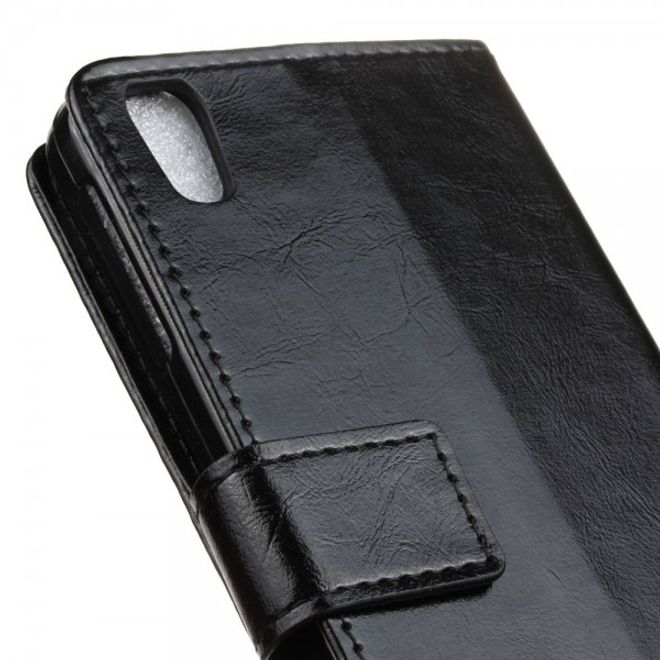 Alcatel OneTouch Idol 4 Schicke Crazy Horse Leder Case Hülle mit Standfunktion - schwarz