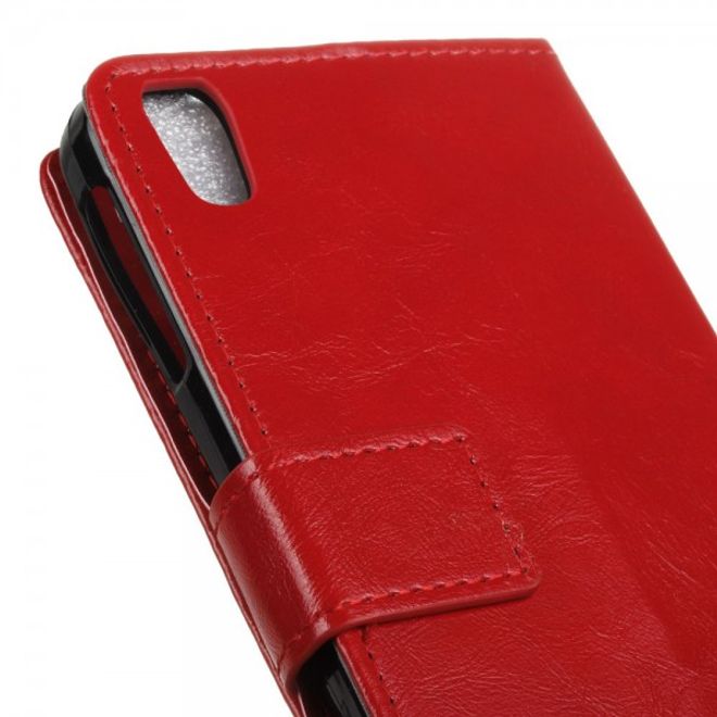 Alcatel OneTouch Idol 4 Schicke Crazy Horse Leder Case Hülle mit Standfunktion - rot