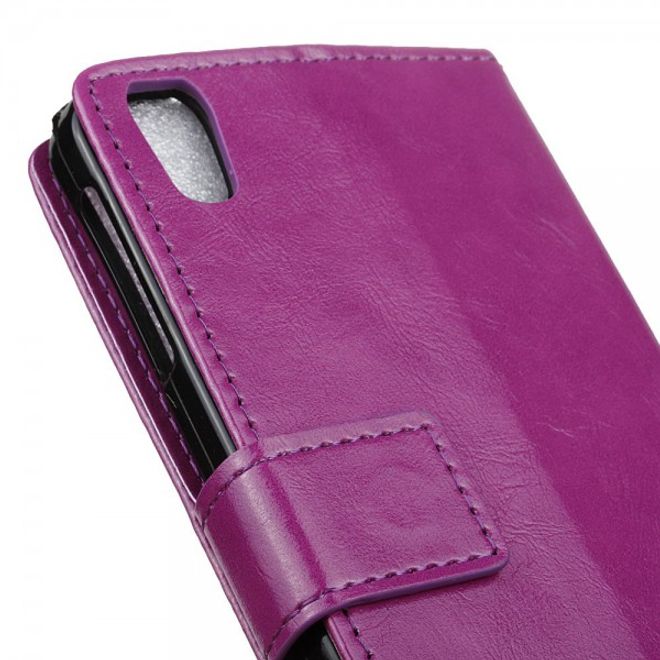 Alcatel OneTouch Idol 4 Schicke Crazy Horse Leder Case Hülle mit Standfunktion - purpur