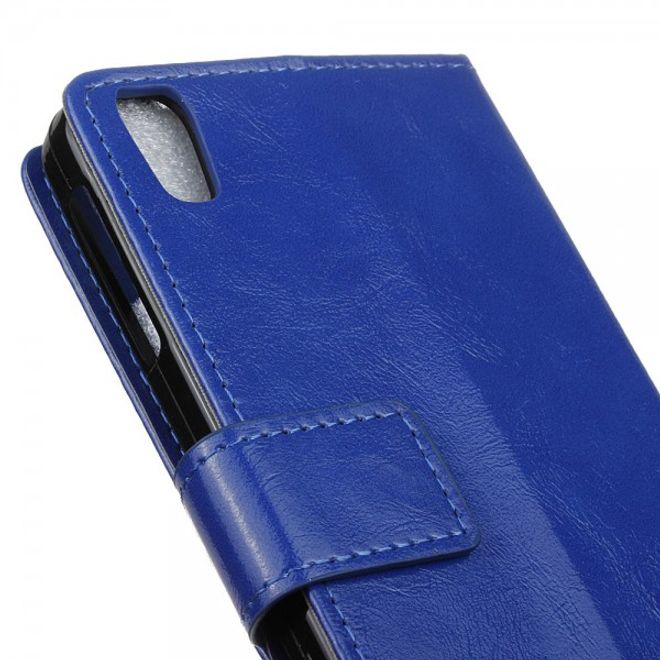 Alcatel OneTouch Idol 4 Schicke Crazy Horse Leder Case Hülle mit Standfunktion - blau
