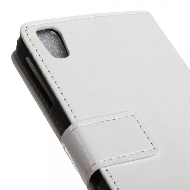 Alcatel OneTouch Idol 4 Schicke Crazy Horse Leder Case Hülle mit Standfunktion - weiss