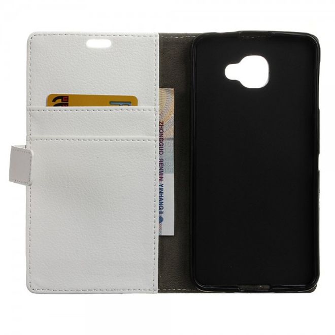 Alcatel OneTouch Idol 4S Klassische Leder Case Hülle mit Standfunktion - weiss