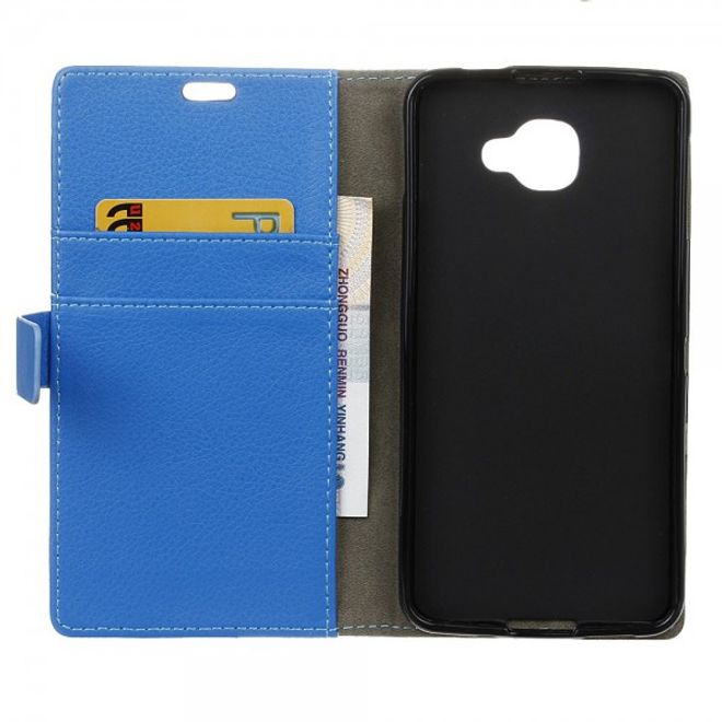 Alcatel OneTouch Idol 4S Klassische Leder Case Hülle mit Standfunktion - blau