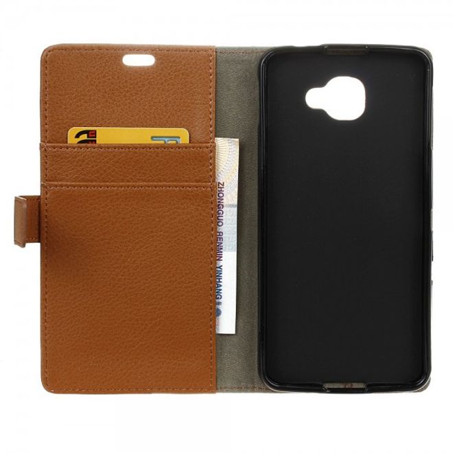 Alcatel OneTouch Idol 4S Klassische Leder Case Hülle mit Standfunktion - braun
