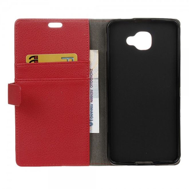 Alcatel OneTouch Idol 4S Klassische Leder Case Hülle mit Standfunktion - rot