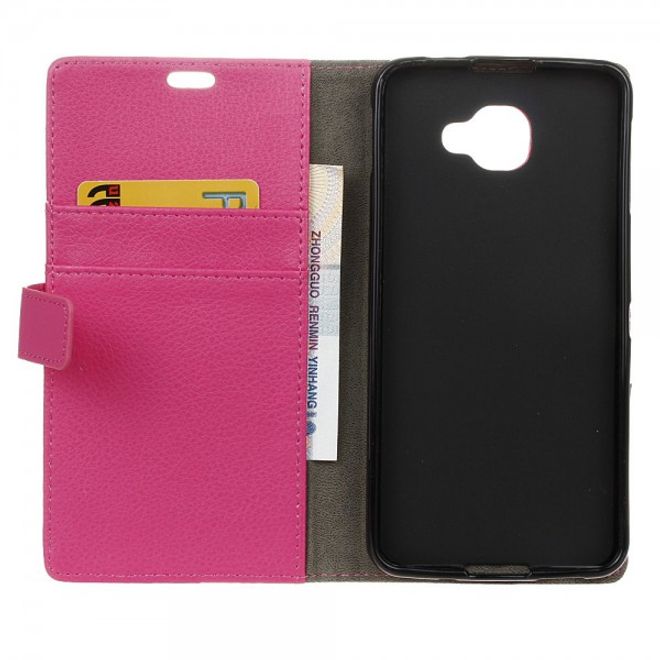 Alcatel OneTouch Idol 4S Klassische Leder Case Hülle mit Standfunktion - rosa