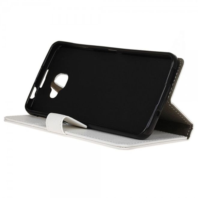 Alcatel OneTouch Idol 4S Klassische Leder Case Hülle mit Standfunktion - weiss