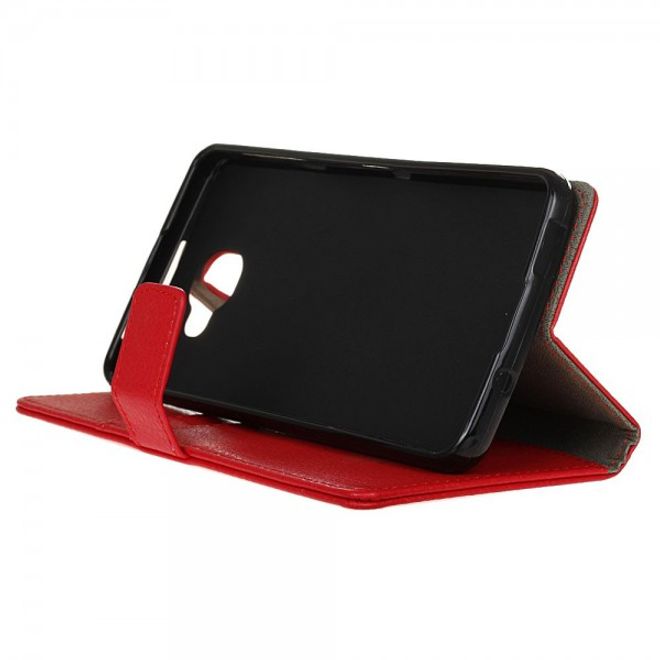 Alcatel OneTouch Idol 4S Klassische Leder Case Hülle mit Standfunktion - rot