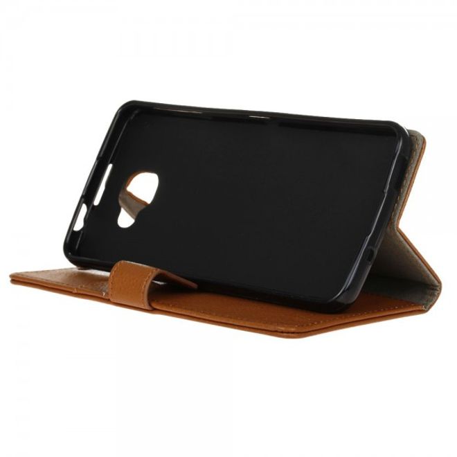 Alcatel OneTouch Idol 4S Klassische Leder Case Hülle mit Standfunktion - braun