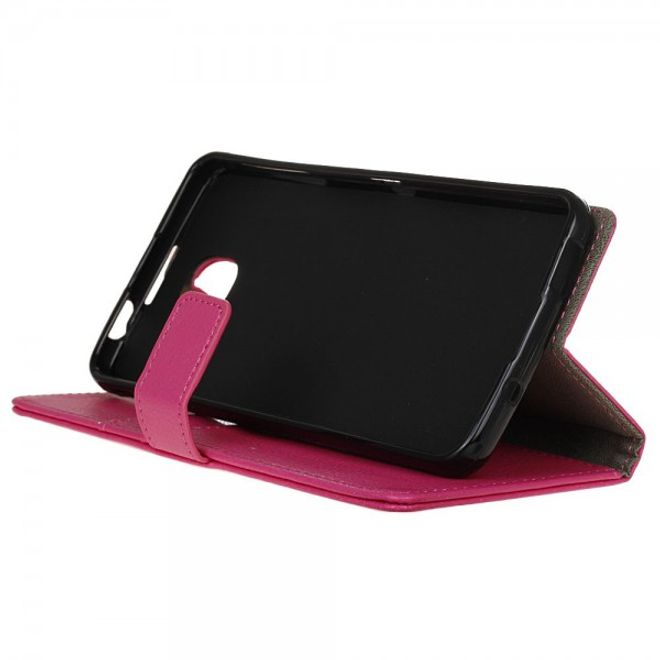 Alcatel OneTouch Idol 4S Klassische Leder Case Hülle mit Standfunktion - rosa