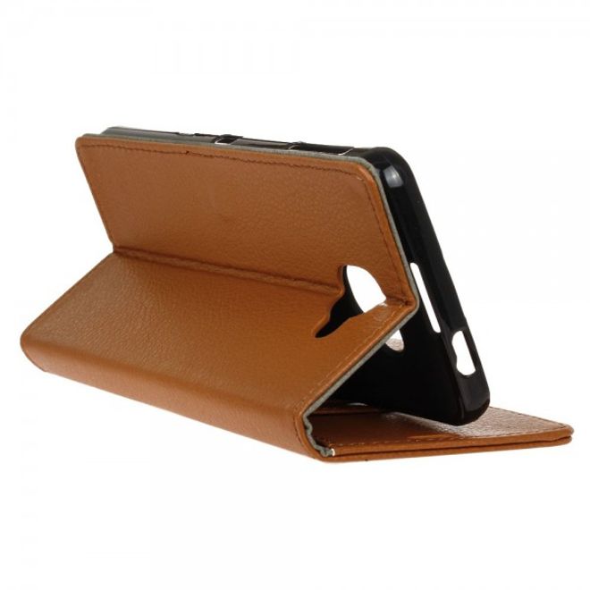 Alcatel OneTouch Idol 4S Klassische Leder Case Hülle mit Standfunktion - braun