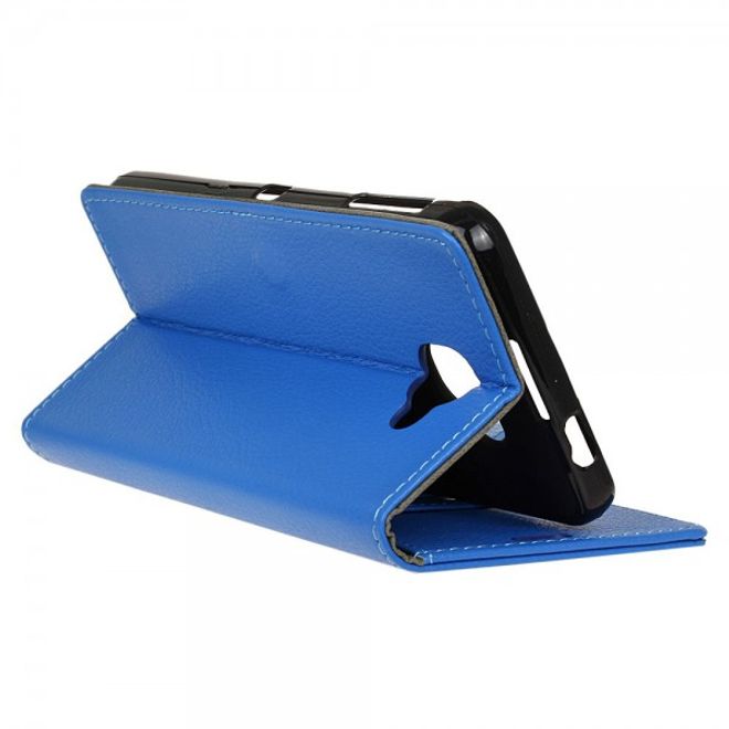 Alcatel OneTouch Idol 4S Klassische Leder Case Hülle mit Standfunktion - blau