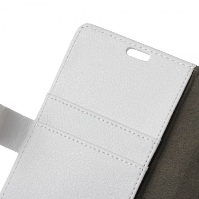 Alcatel OneTouch Idol 4S Klassische Leder Case Hülle mit Standfunktion - weiss