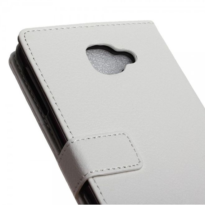 Alcatel OneTouch Idol 4S Klassische Leder Case Hülle mit Standfunktion - weiss