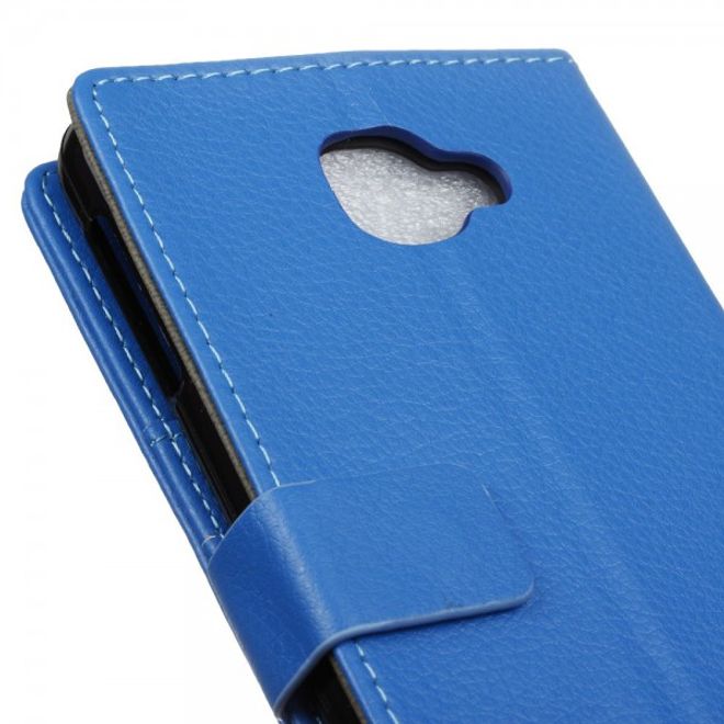 Alcatel OneTouch Idol 4S Klassische Leder Case Hülle mit Standfunktion - blau