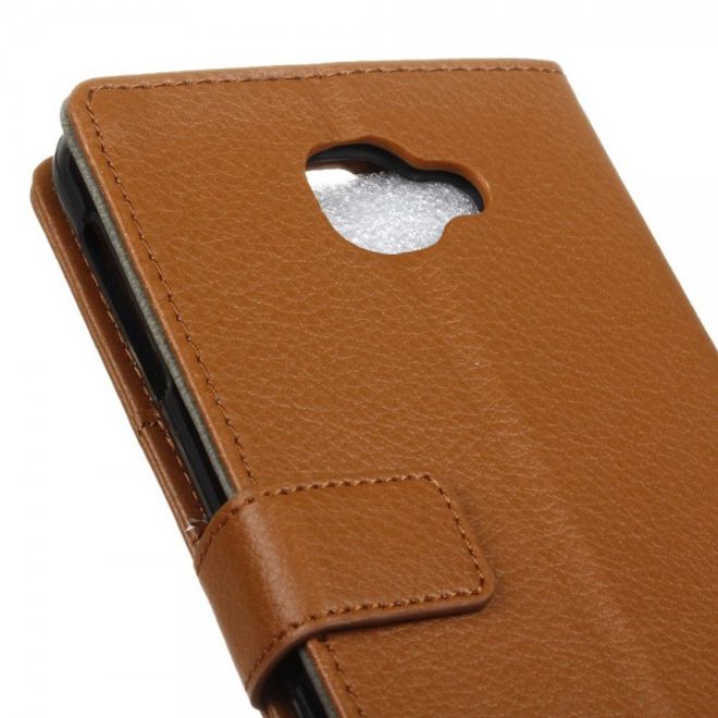 Alcatel OneTouch Idol 4S Klassische Leder Case Hülle mit Standfunktion - braun