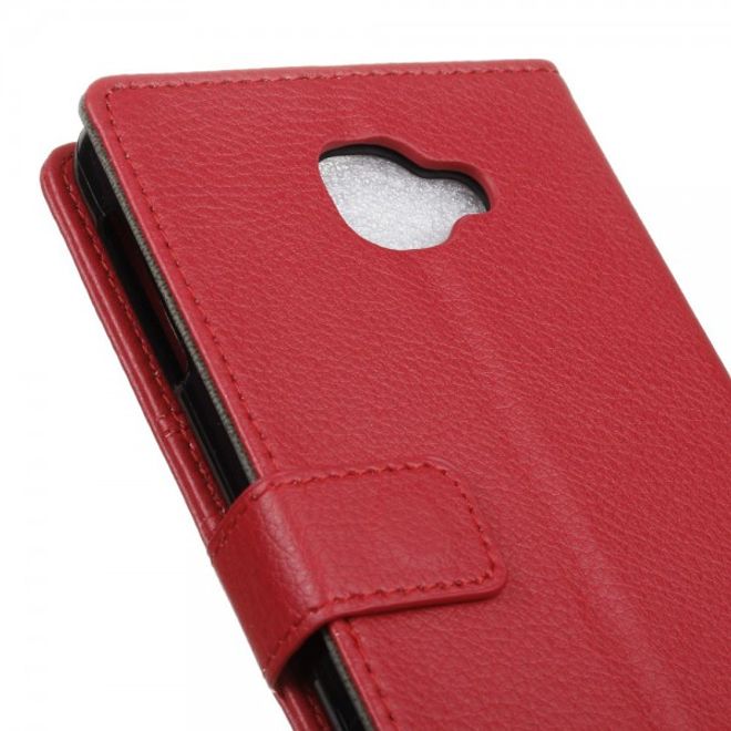 Alcatel OneTouch Idol 4S Klassische Leder Case Hülle mit Standfunktion - rot