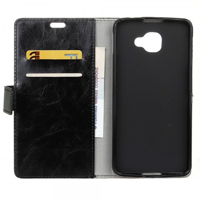 Alcatel OneTouch Idol 4S Schicke Crazy Horse Leder Case Hülle mit Kreditkartenslots - schwarz