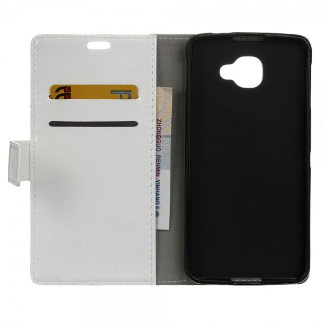 Alcatel OneTouch Idol 4S Schicke Crazy Horse Leder Case Hülle mit Kreditkartenslots - weiss