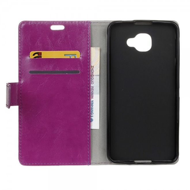 Alcatel OneTouch Idol 4S Schicke Crazy Horse Leder Case Hülle mit Kreditkartenslots - purpur