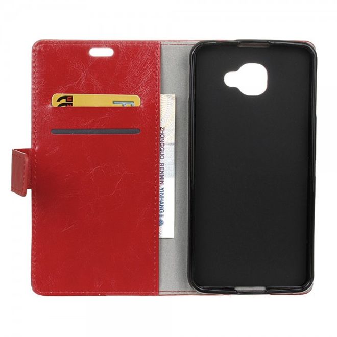 Alcatel OneTouch Idol 4S Schicke Crazy Horse Leder Case Hülle mit Kreditkartenslots - rot