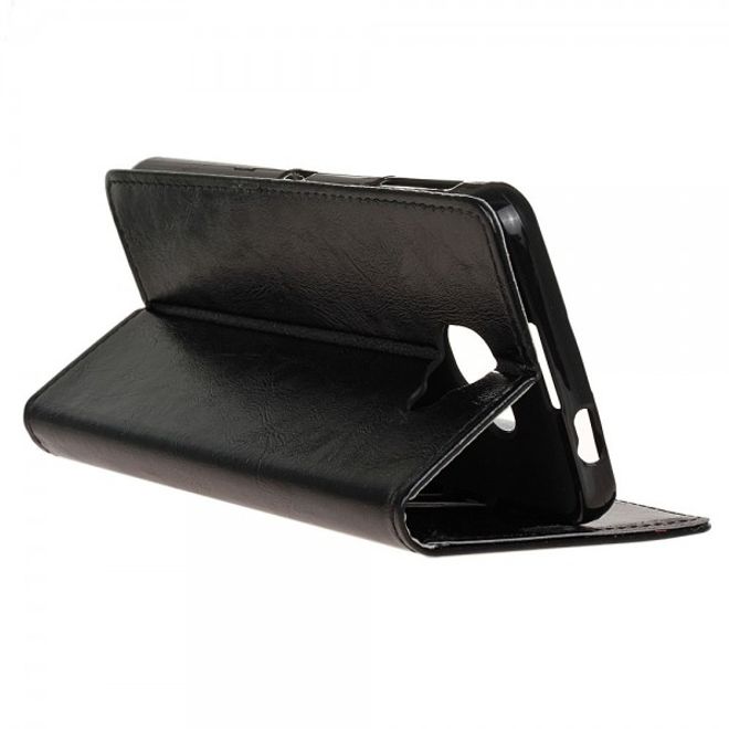 Alcatel OneTouch Idol 4S Schicke Crazy Horse Leder Case Hülle mit Kreditkartenslots - schwarz