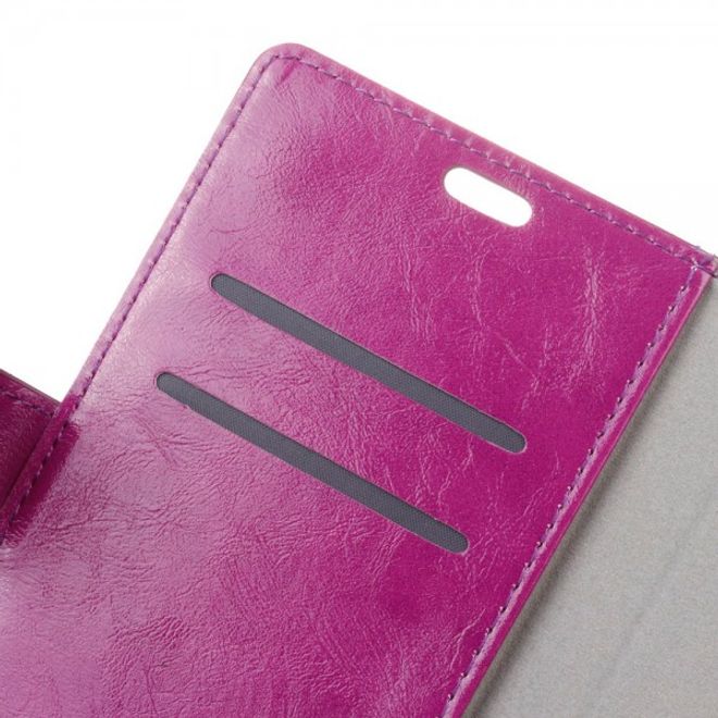 Alcatel OneTouch Idol 4S Schicke Crazy Horse Leder Case Hülle mit Kreditkartenslots - purpur