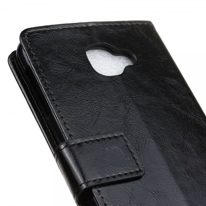 Alcatel OneTouch Idol 4S Schicke Crazy Horse Leder Case Hülle mit Kreditkartenslots - schwarz