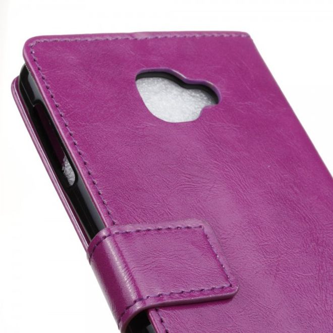 Alcatel OneTouch Idol 4S Schicke Crazy Horse Leder Case Hülle mit Kreditkartenslots - purpur