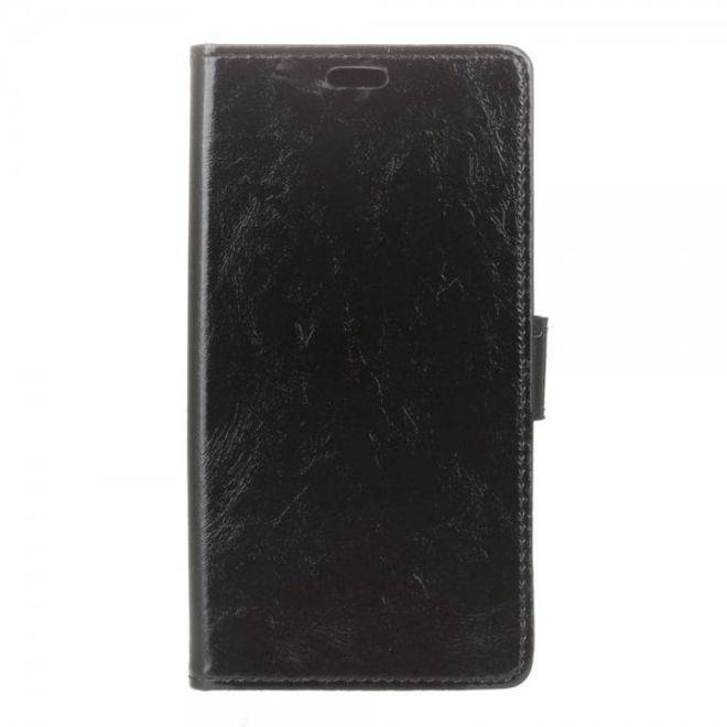 Alcatel OneTouch Idol 4S Schicke Crazy Horse Leder Case Hülle mit Kreditkartenslots - schwarz