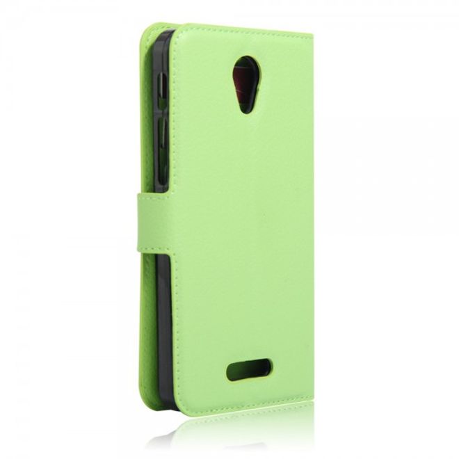 Alcatel OneTouch Pop 4+ Klassische Leder Case Hülle mit Litchitextur und Kreditkartenslots - grün