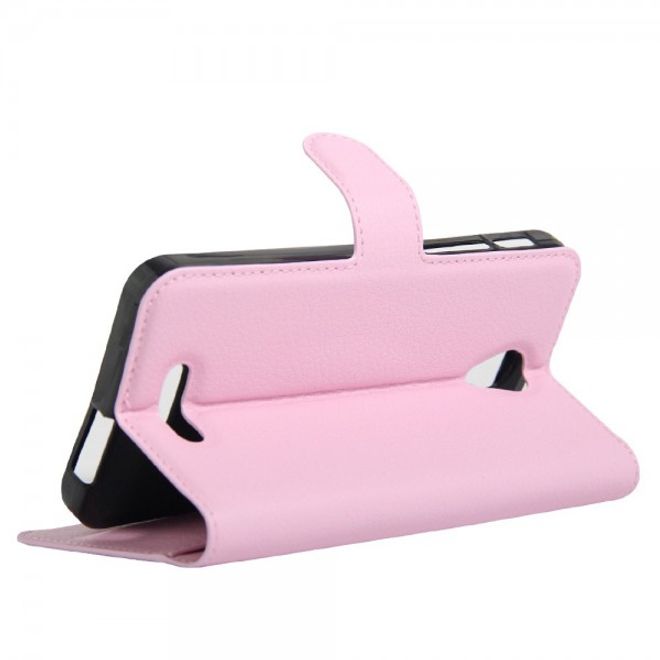 Alcatel OneTouch Pop 4+ Klassische Leder Case Hülle mit Litchitextur und Kreditkartenslots - pink