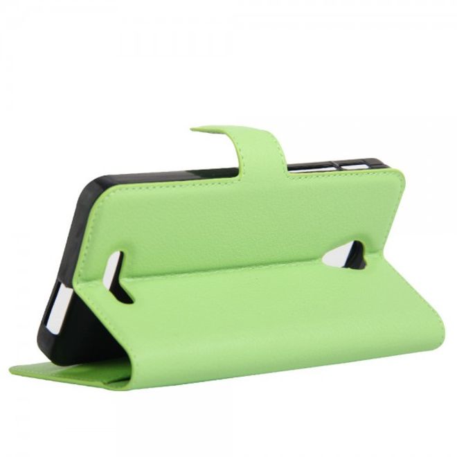 Alcatel OneTouch Pop 4+ Klassische Leder Case Hülle mit Litchitextur und Kreditkartenslots - grün
