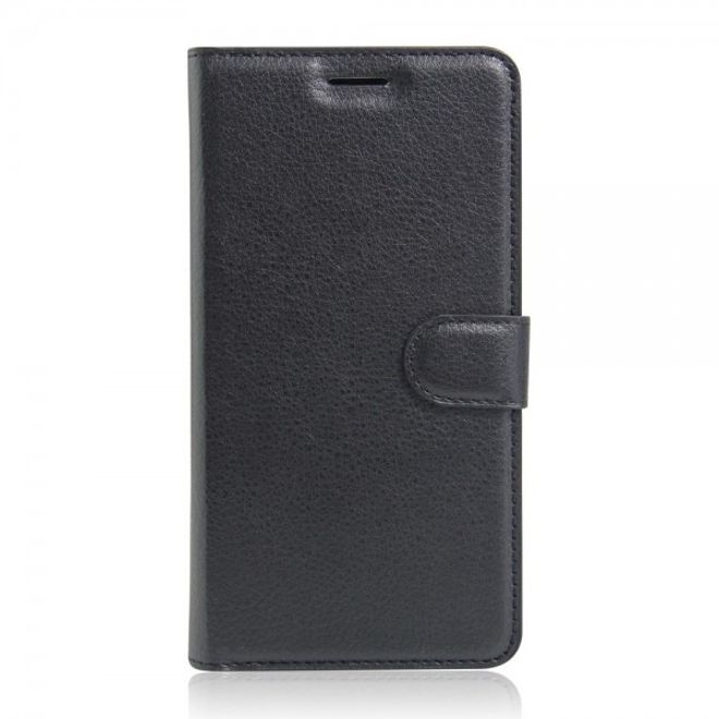 Alcatel OneTouch Pop 4+ Klassische Leder Case Hülle mit Litchitextur und Kreditkartenslots - schwarz